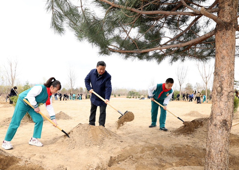 2022年3月，習(xí)近平總書記來到北京市大興區(qū)黃村鎮(zhèn)參加首都義務(wù)植樹活動，同大家一起植樹。新華社記者 黃敬文 攝